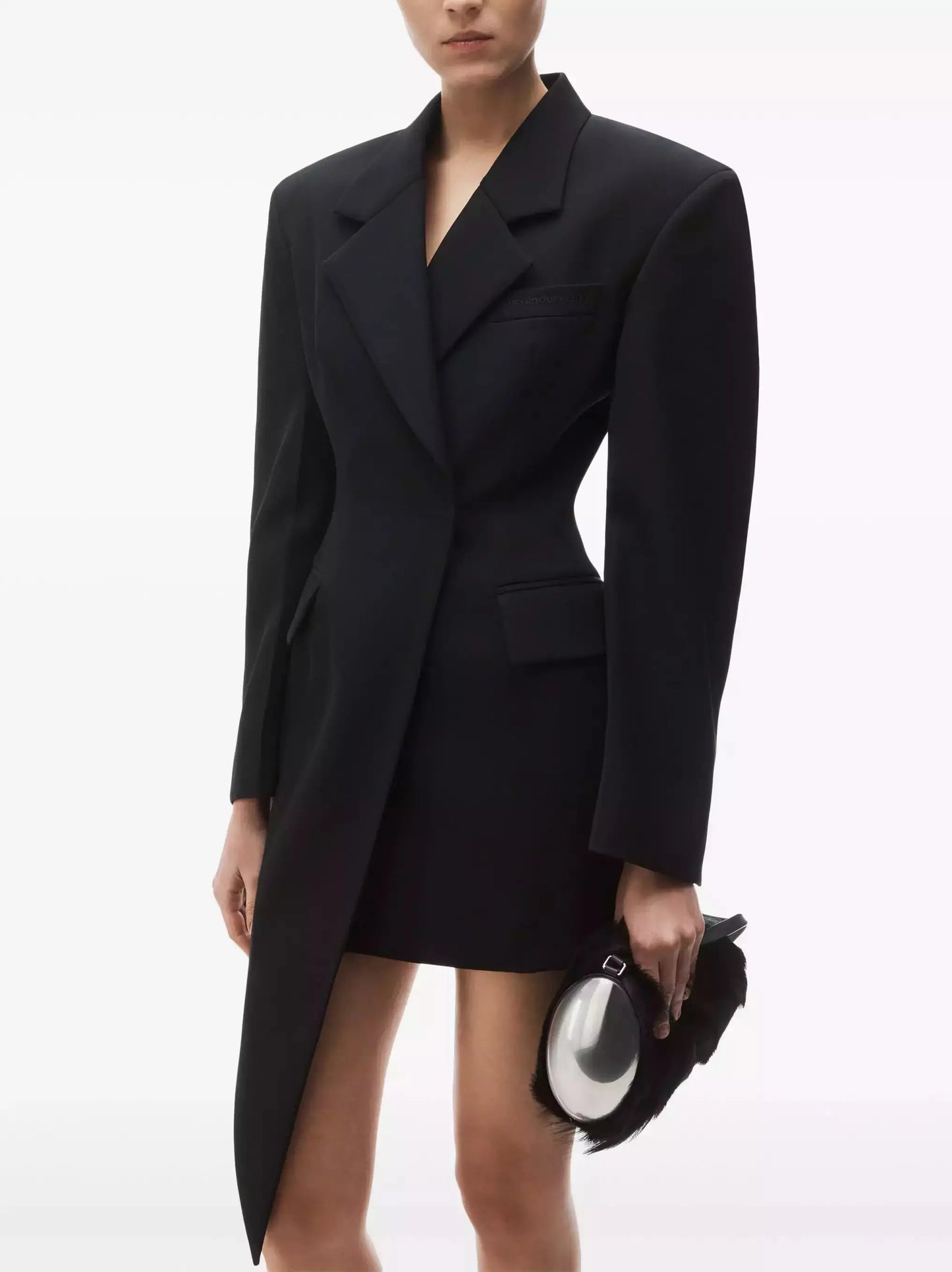 Women's Asymmetrical Black Wool-Blend Blazer Mini Dress Branna Couture