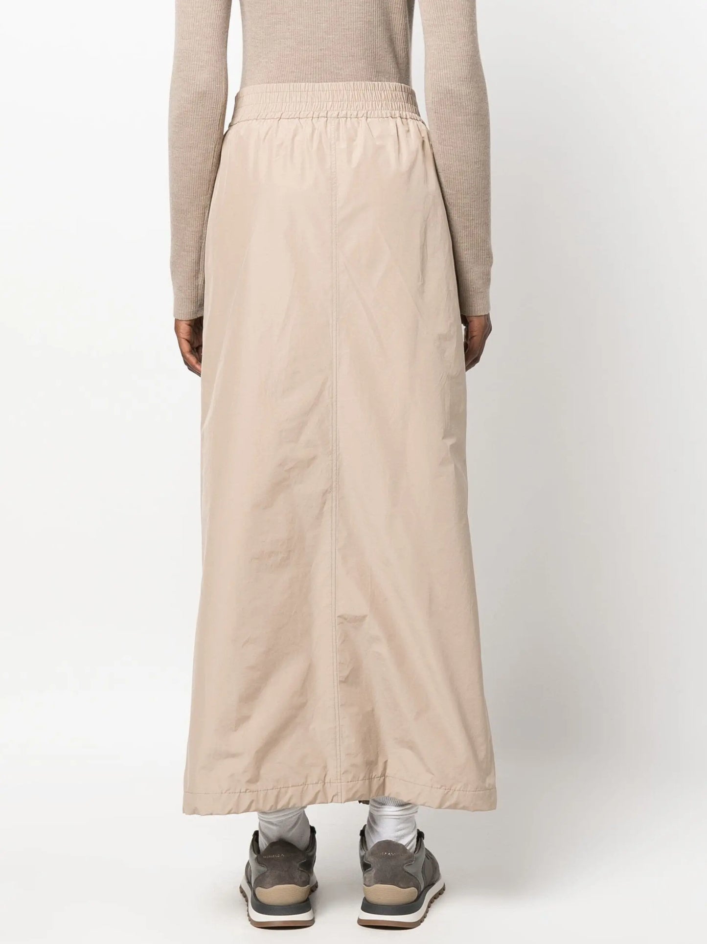 Women's Beige Cotton Maxi Skirt with Black Zip Contrast Branna Couture