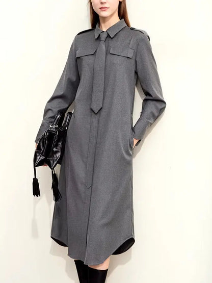 Women's Belted Military Style Shirt Dress with Tie Branna Couture