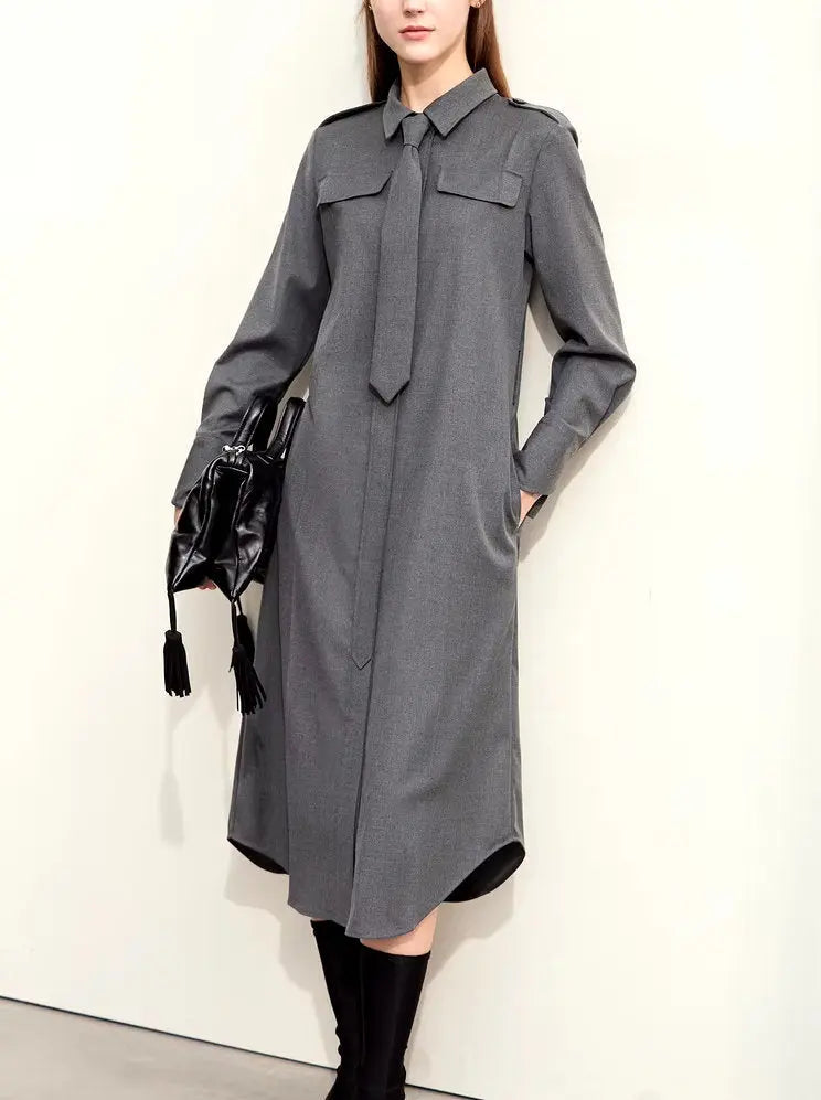 Women's Belted Military Style Shirt Dress with Tie Branna Couture