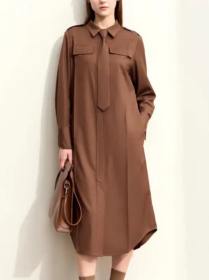 Women's Belted Military Style Shirt Dress with Tie Branna Couture