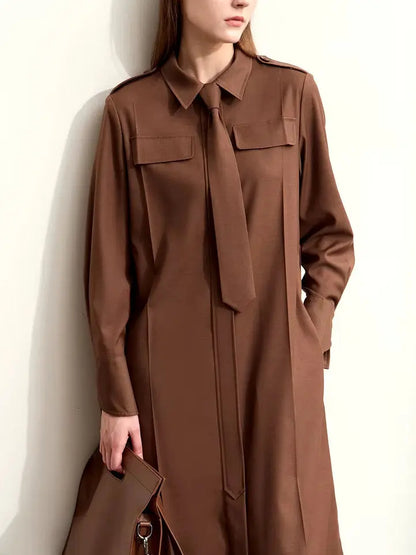 Women's Belted Military Style Shirt Dress with Tie Branna Couture