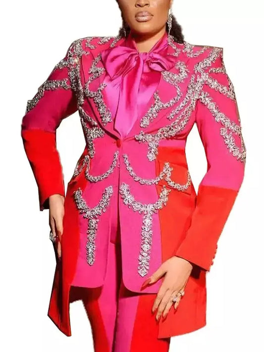 Women's Bicolor Crystal-Embellished Single-Breasted Blazer Branna Couture