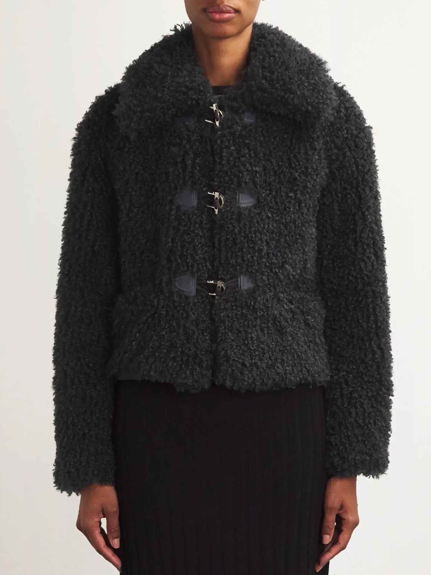 Women's Black Faux-Shearling Cropped Jacket Branna Couture