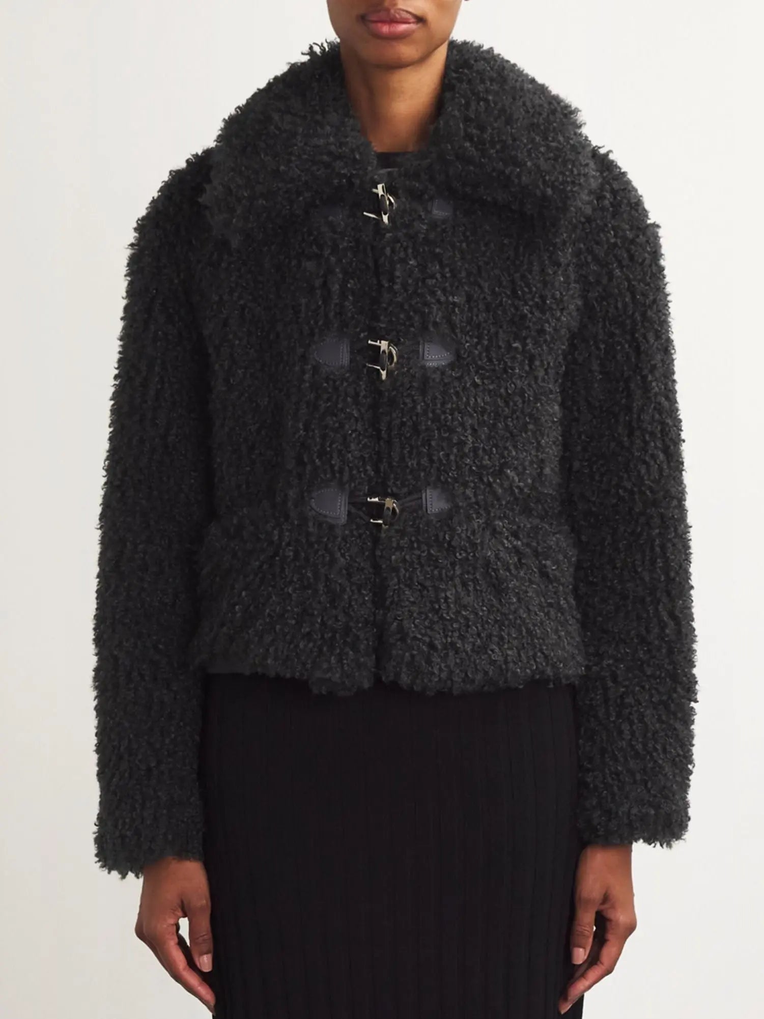 Women's Black Faux-Shearling Cropped Jacket Branna Couture