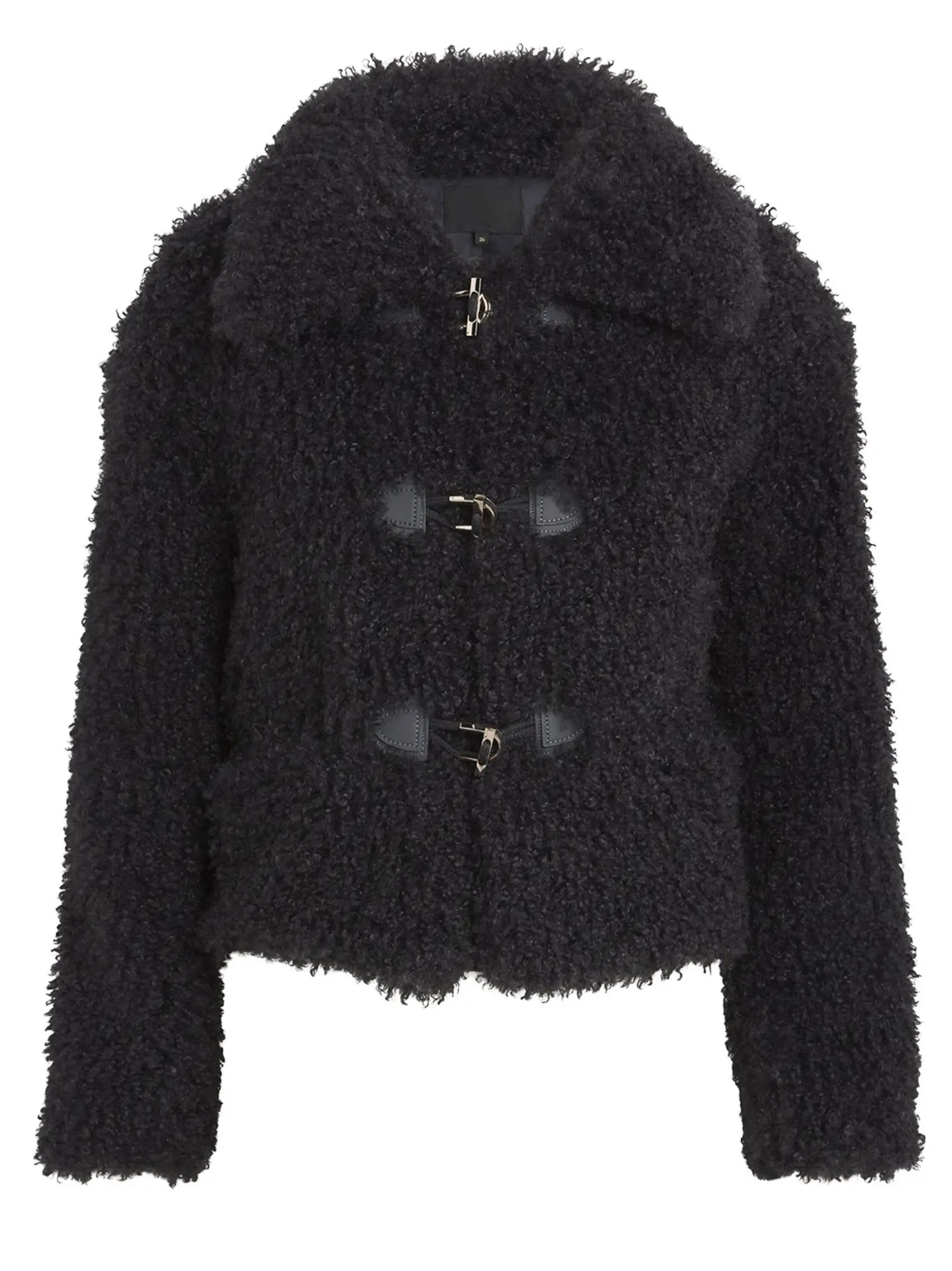 Women's Black Faux-Shearling Cropped Jacket Branna Couture