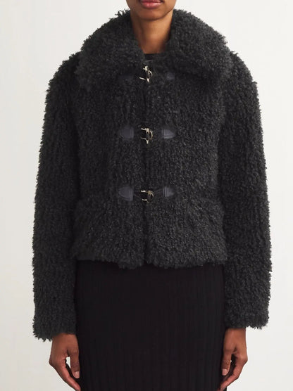 Women's Black Faux-Shearling Cropped Jacket Branna Couture