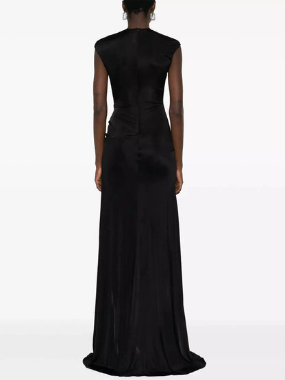 Women's Crystal-Rose-Embellished Black Jersey Gown Branna Couture