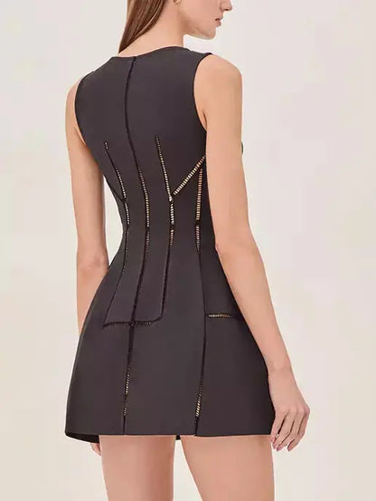 Women's Cut-Out Structured Zip-Front Mini Dress in Black Branna Couture