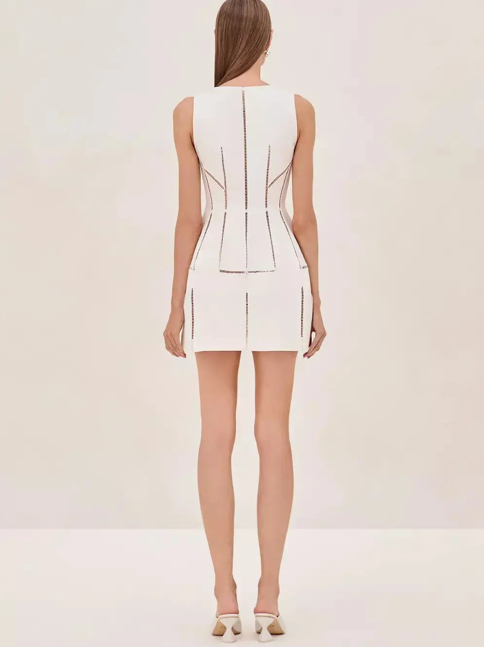 Women's Cut-Out Structured Zip-Front Mini Dress in White Branna Couture