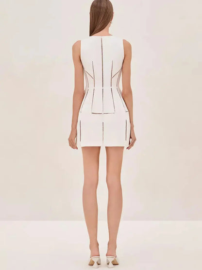 Women's Cut-Out Structured Zip-Front Mini Dress in White Branna Couture