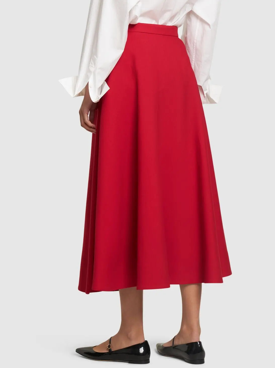 Women's Rose-Applique Red Flared Midi Skirt Branna Couture