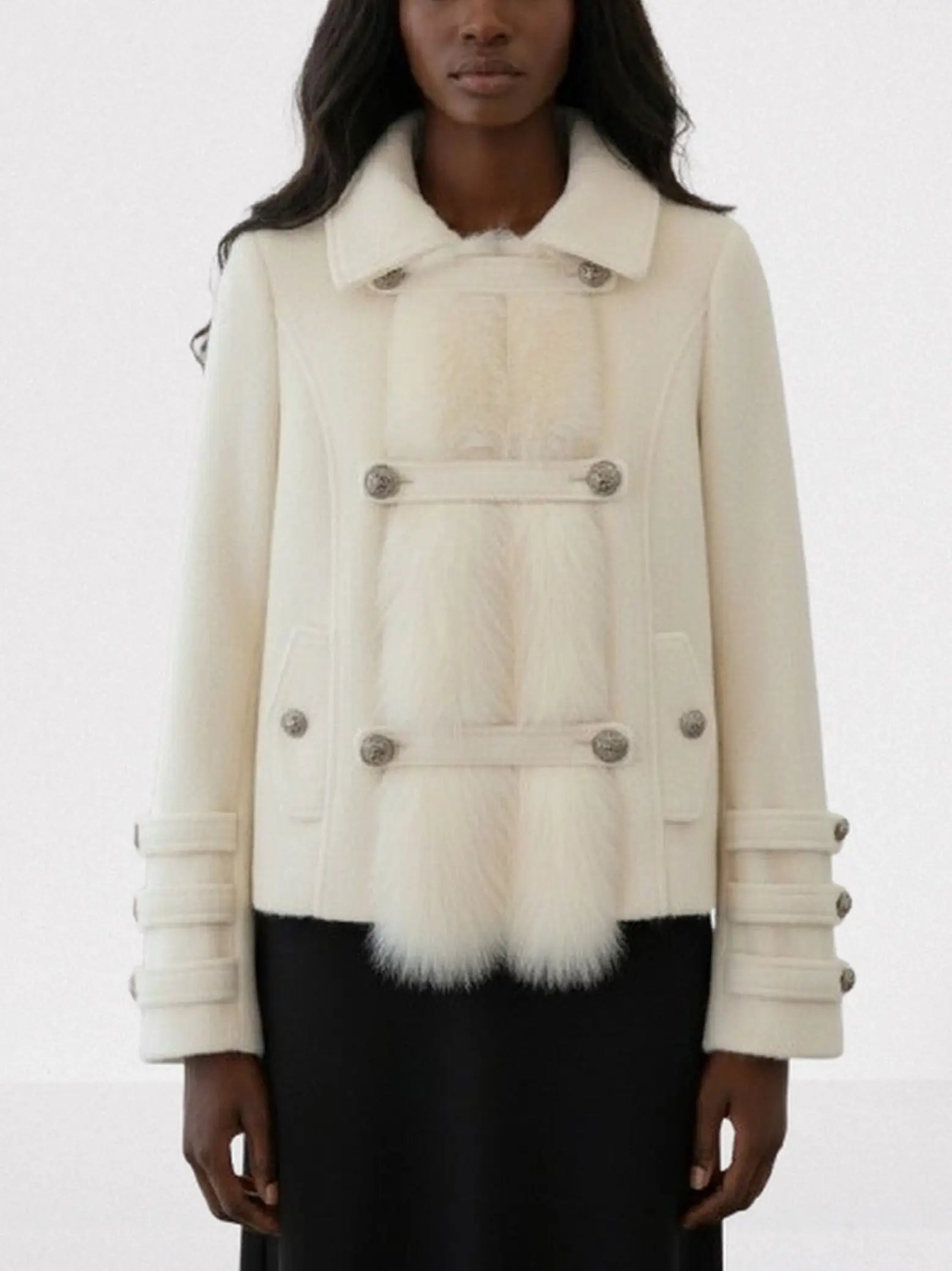 Wool-Blend Jacket with Faux-Fur Front Panel - Small - Jackets