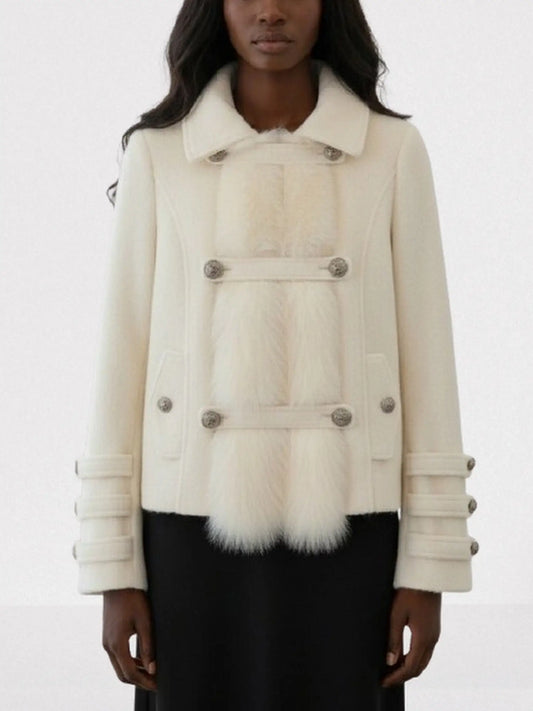 Wool-Blend Jacket with Faux-Fur Front Panel - Small - Jackets