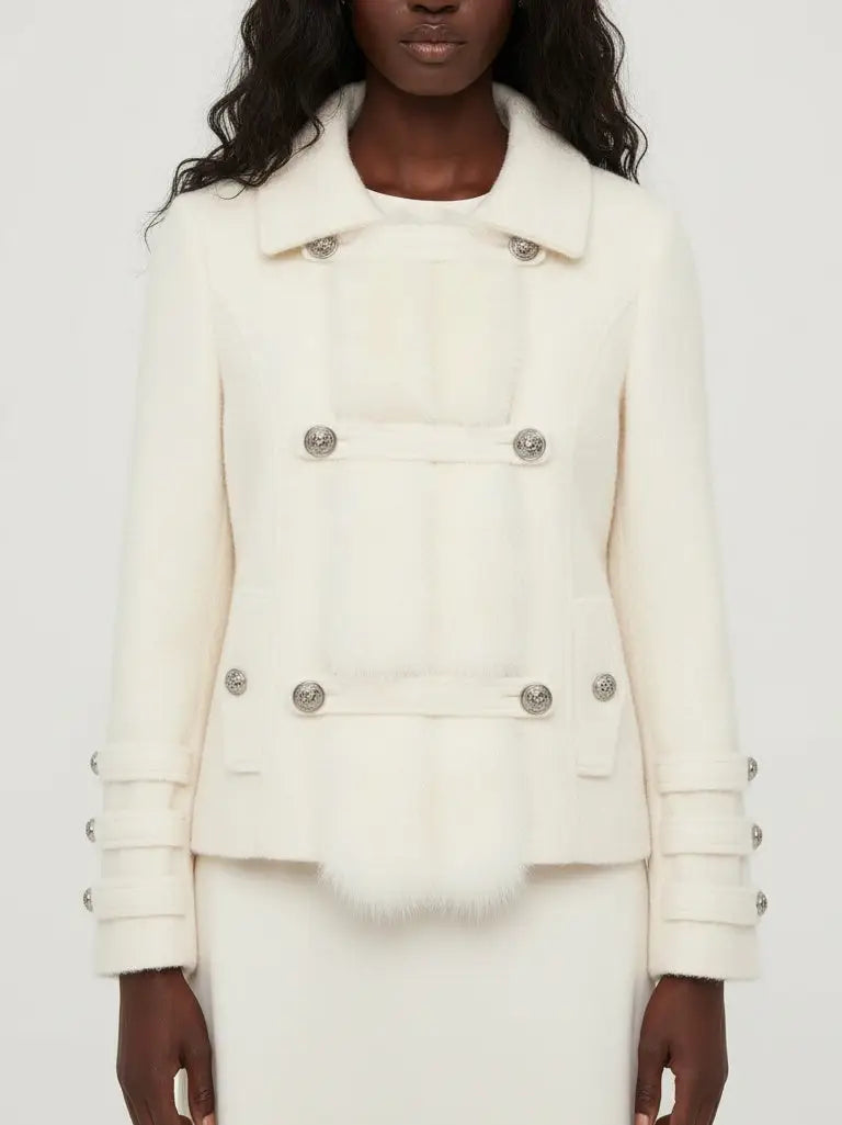 Wool-Blend Jacket with Faux-Fur Front Panel - Jackets