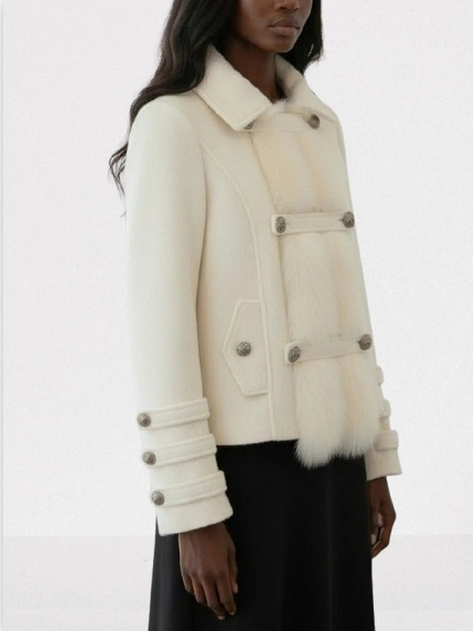 Wool-Blend Jacket with Faux-Fur Front Panel - Jackets