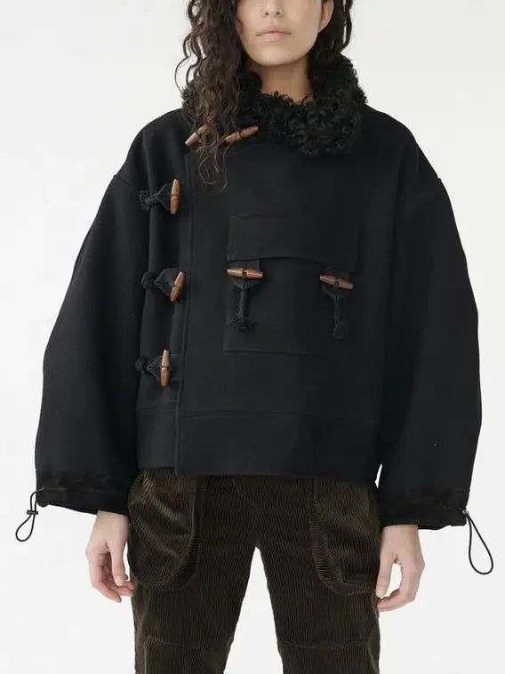 Wool-Blend Toggle Jacket with Shearling-Style Collar - Jackets