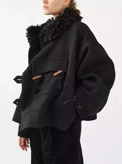Wool-Blend Toggle Jacket with Shearling-Style Collar - Jackets
