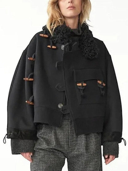 Wool-Blend Toggle Jacket with Shearling-Style Collar - Jackets