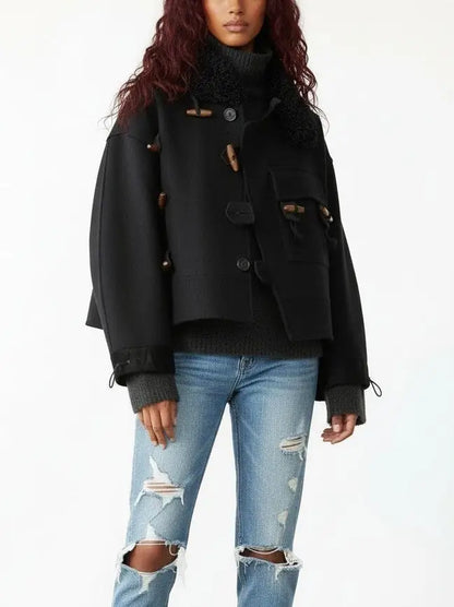 Wool-Blend Toggle Jacket with Shearling-Style Collar - Jackets