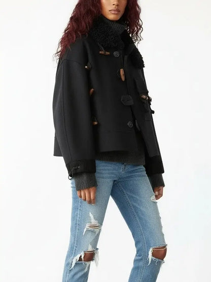 Wool-Blend Toggle Jacket with Shearling-Style Collar - Jackets
