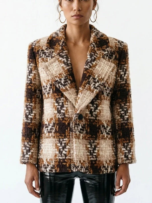 Wool Blend Boxy Tweed Blazer - Small - Jackets