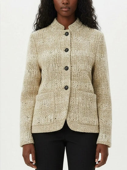 Wool Tweed Jacket with Stand Collar - Jackets