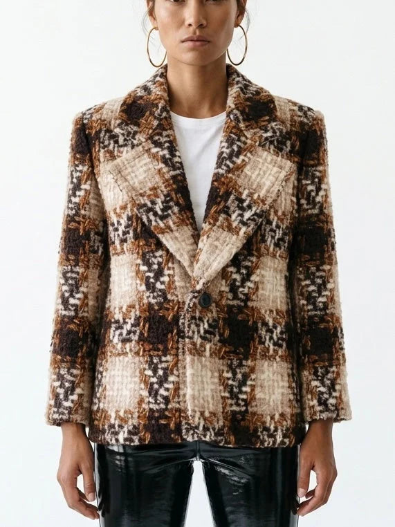 Wool Blend Boxy Tweed Blazer - Jackets