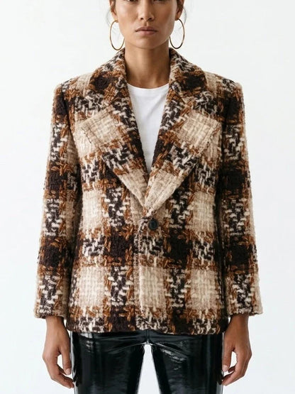 Wool Blend Boxy Tweed Blazer - Jackets