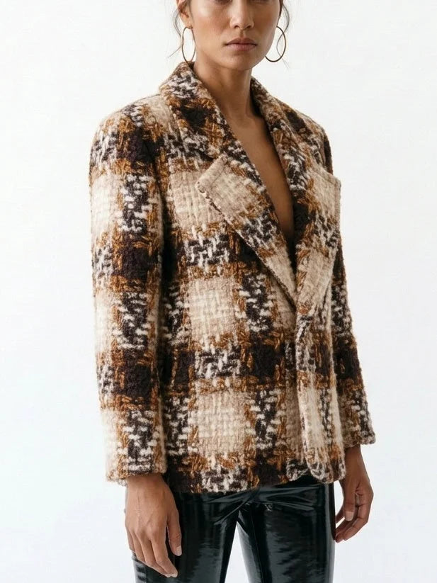 Wool Blend Boxy Tweed Blazer - Jackets