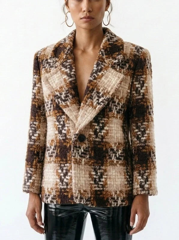 Wool Blend Boxy Tweed Blazer - Jackets