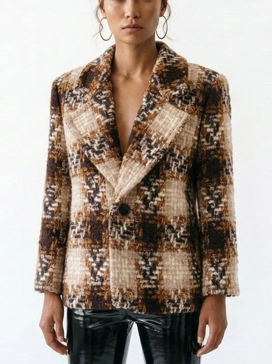 Wool Blend Boxy Tweed Blazer - Jackets