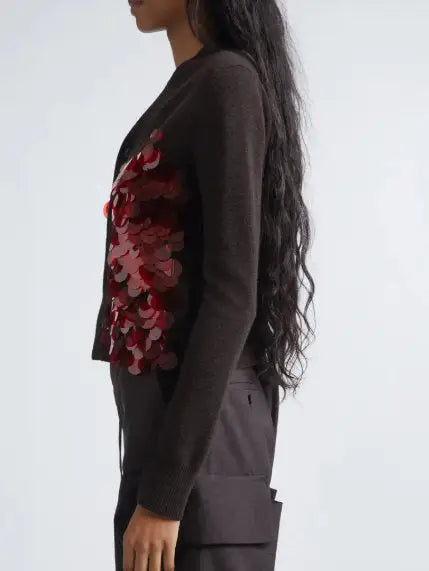 Wool Cardigan with Oversized Sequin Embellishments - Sweaters & Knitwear