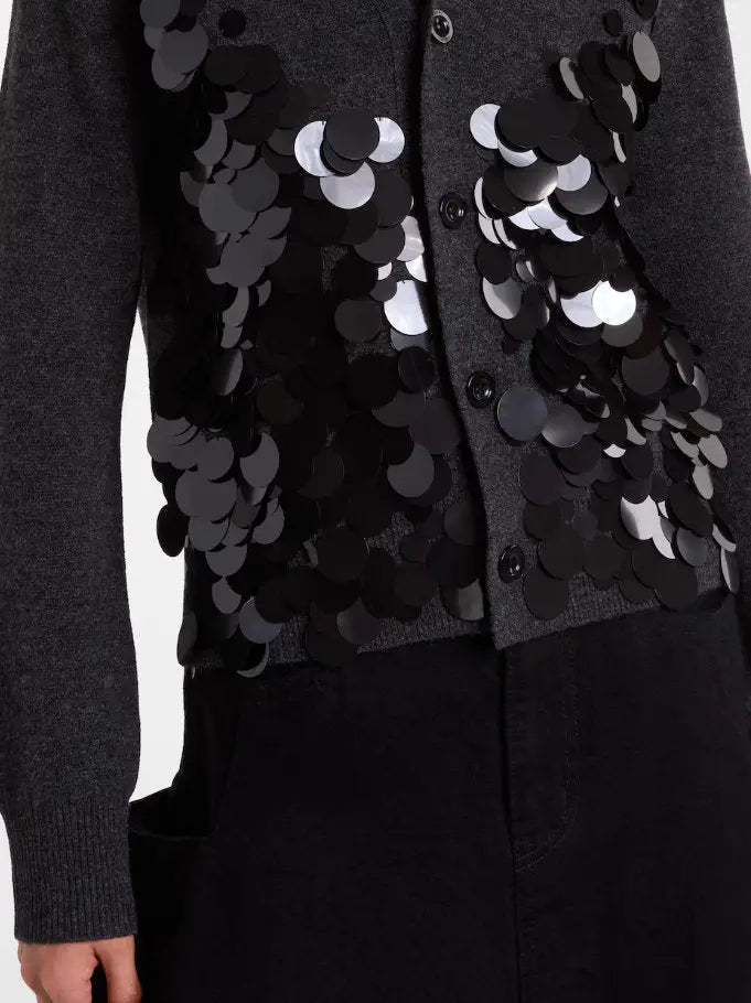 Wool Cardigan with Oversized Sequin Embellishments - Sweaters & Knitwear