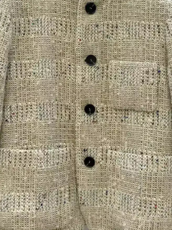 Wool Tweed Jacket with Stand Collar - Jackets
