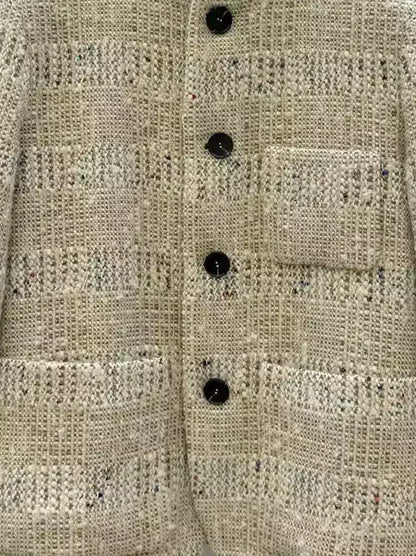 Wool Tweed Jacket with Stand Collar - Jackets