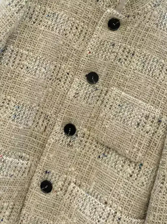 Wool Tweed Jacket with Stand Collar - Jackets