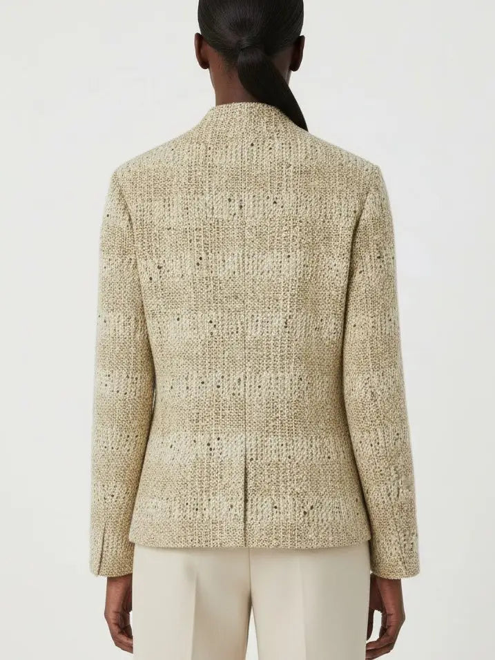 Wool Tweed Jacket with Stand Collar - Jackets