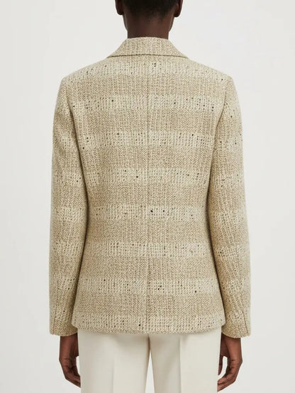 Wool Tweed Jacket with Stand Collar - Jackets