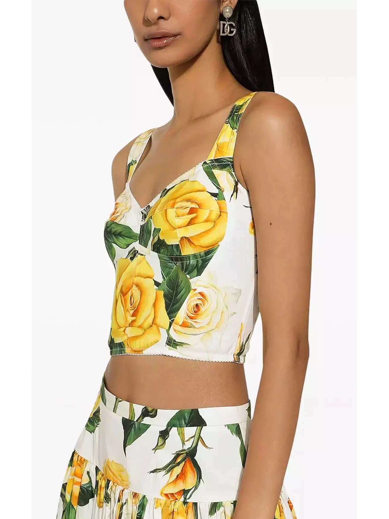 Yellow Rose Print Corset Top and Ruched Mini Skirt Set - Branna Couture