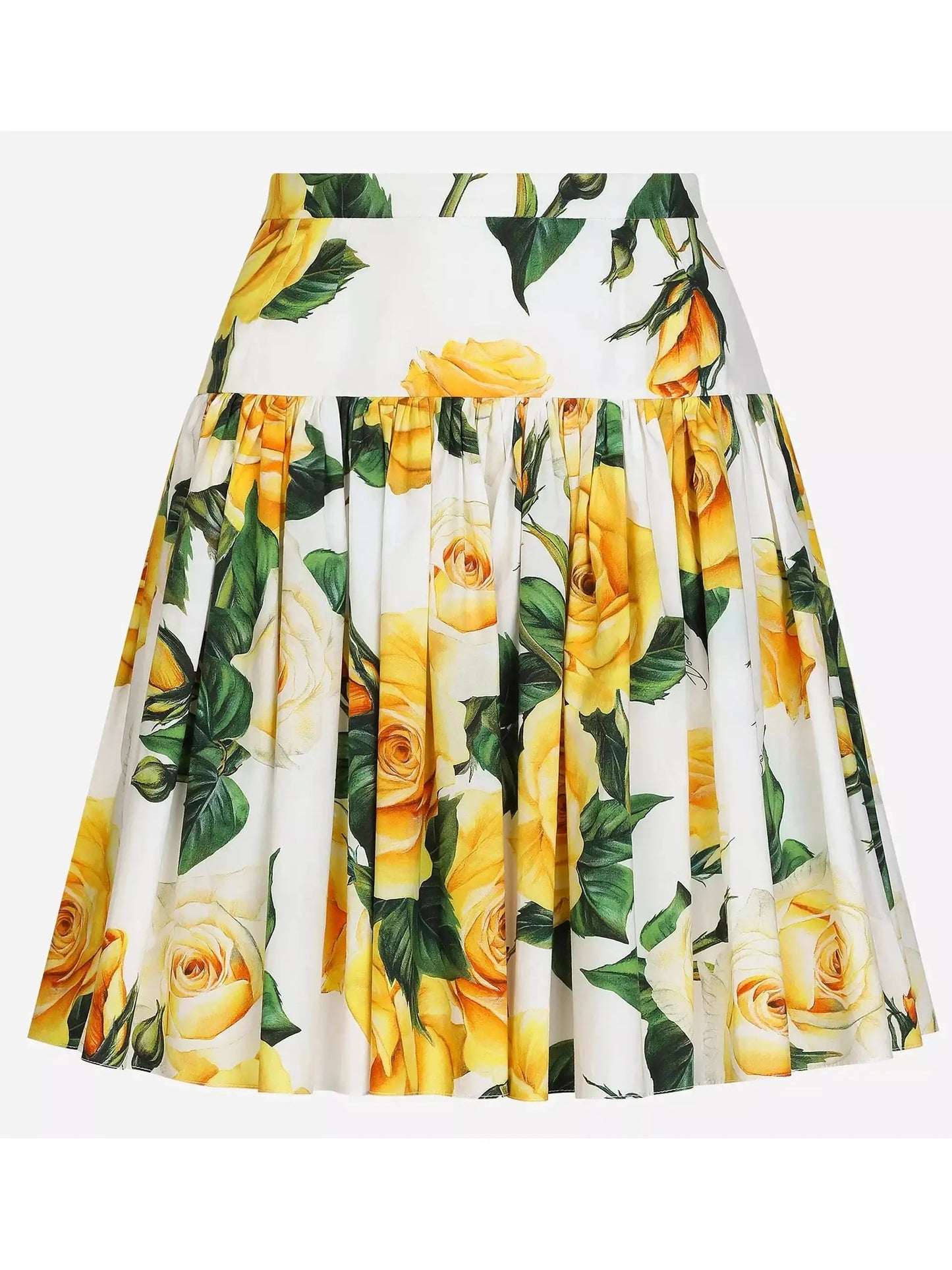 Yellow Rose Print Cotton Short Circle Skirt - Branna Couture