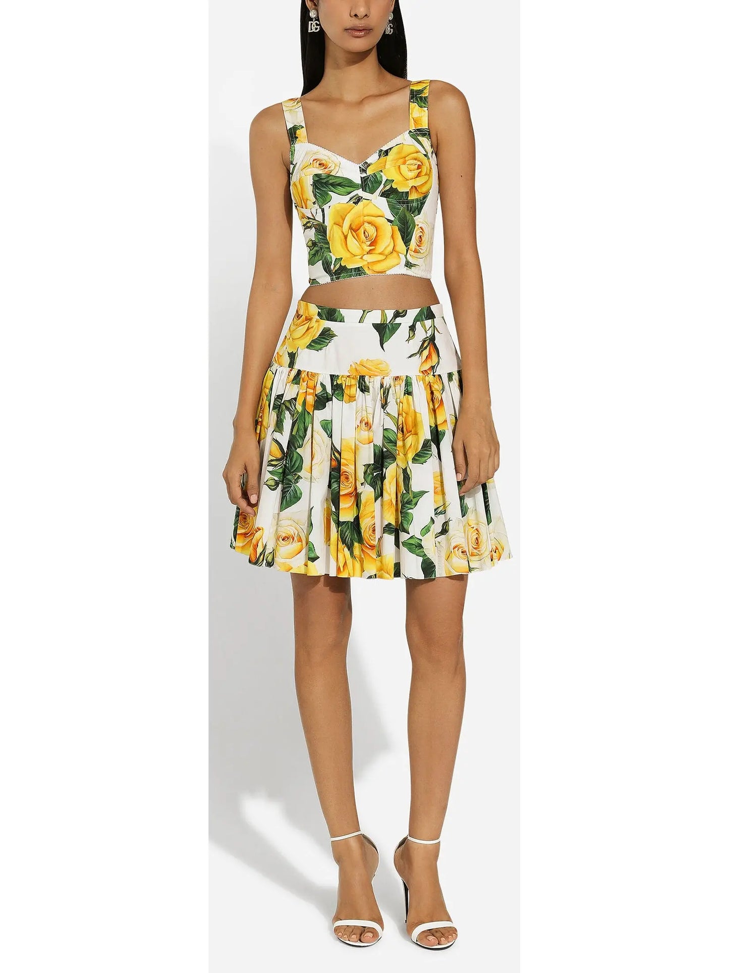 Yellow Rose Print Cotton Short Circle Skirt - Branna Couture