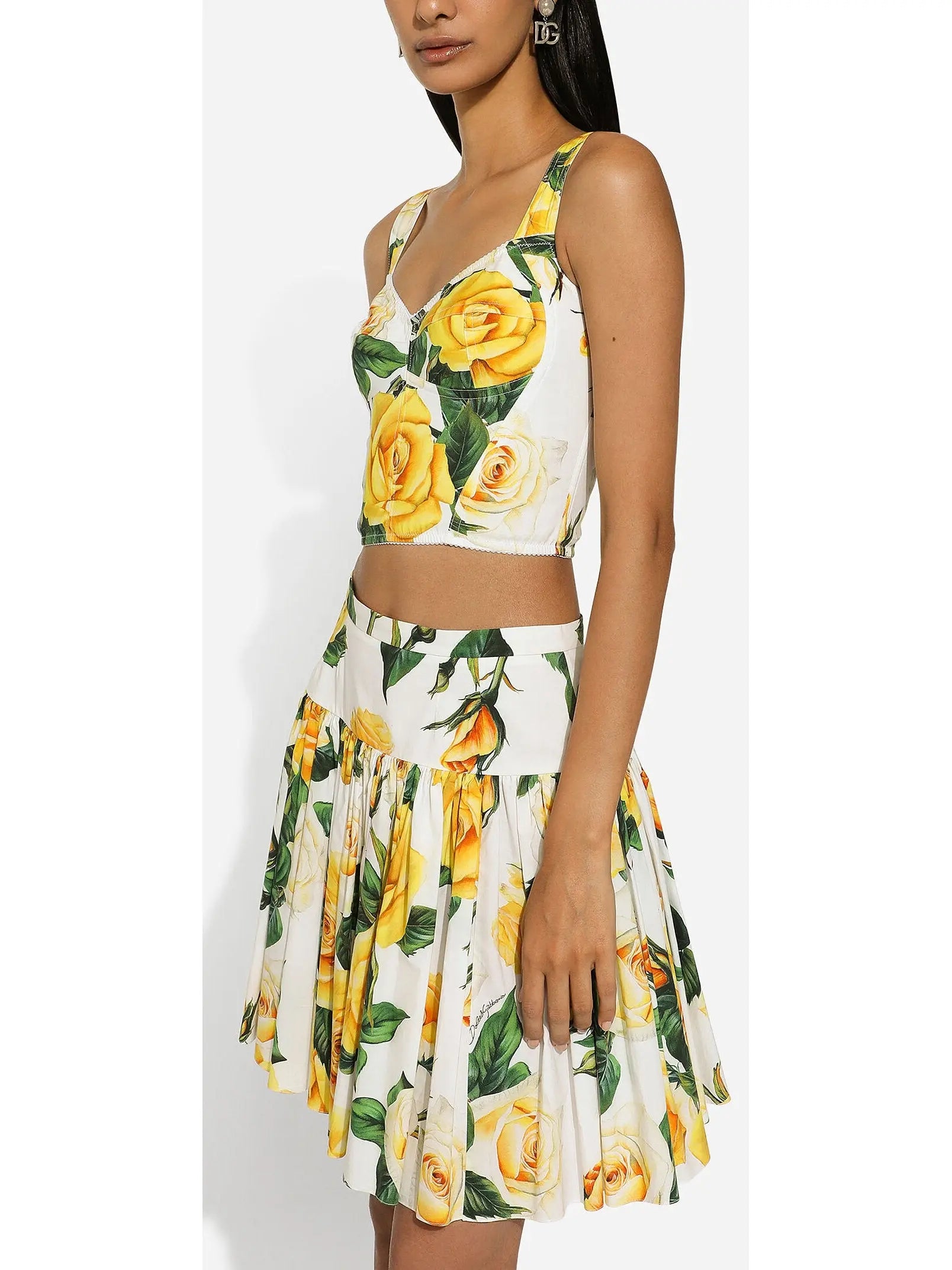 Yellow Rose Print Cotton Short Circle Skirt - Branna Couture