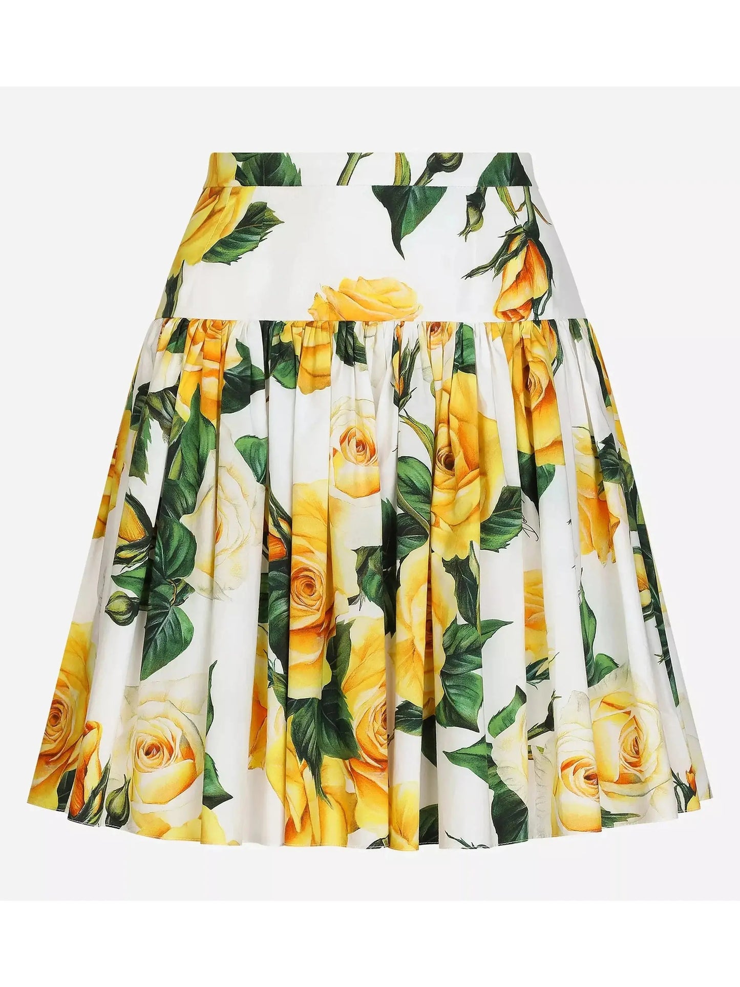 Yellow Rose Printed Cotton Corset Top and Short Circle Skirt Set - Branna Couture