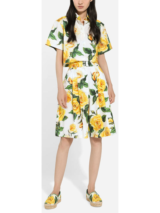 Yellow Rose Printed Short Cotton Shirt and Bermuda Short Set - Branna Couture