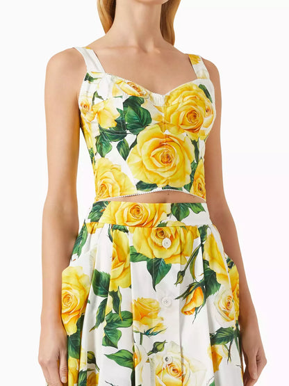 Yellow Rose Print Corset Top