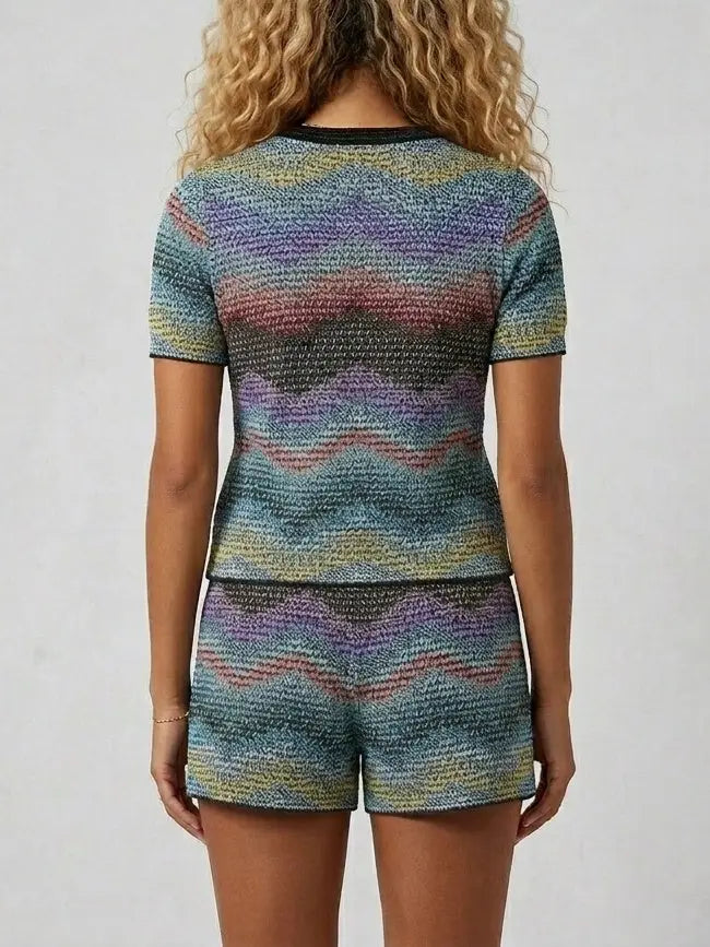 Zig Zag Knit Top and Shorts Set Multicolor - Suits & Sets