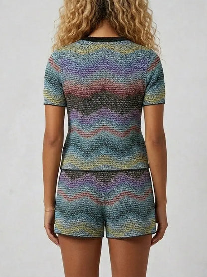 Zig Zag Knit Top and Shorts Set Multicolor - Suits & Sets