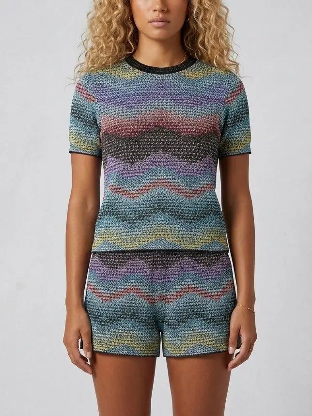 Zig Zag Knit Top and Shorts Set Multicolor - Suits & Sets