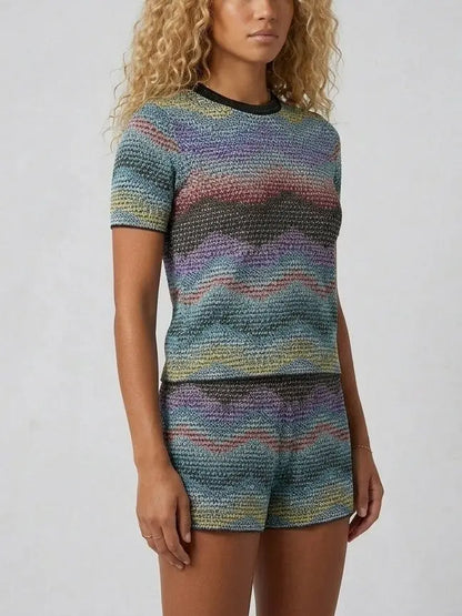 Zig Zag Knit Top and Shorts Set Multicolor - Suits & Sets